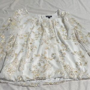 Sara Michelle White and Gold Floral Blouse